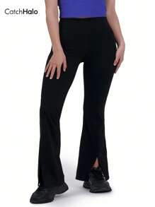 Catch Halo 4-Way Stretch Seamless Flared Yoga Leggings For Women - High Waist Tummy Control & Scrunch Booty Lifting Yoga Pants | Slim Fit Squat-Proof Breathable Sweat-Wicking Fabric Workout Pants For Gym, Yoga, Pilate, Running, Cycling (Black, XS~XL)