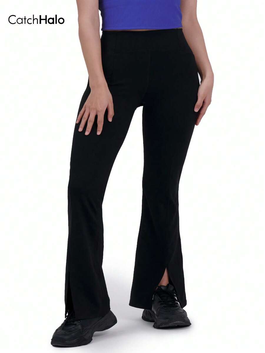 Catch Halo 4-Way Stretch Seamless Flared Yoga Leggings For Women - High Waist Tummy Control & Scrunch Booty Lifting Yoga Pants | Slim Fit Squat-Proof Breathable Sweat-Wicking Fabric Workout Pants For Gym, Yoga, Pilate, Running, Cycling (Black, XS~XL)