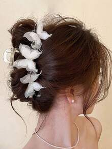 1pc Elegant Pearl & Rhinestone Butterfly Large Hair Claw Clip, Sweet & Cute Hairstyle Accessory, Pink, Suitable For Casual, Outing, Party Fashion Hair Clutch