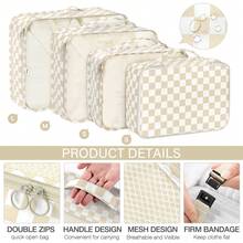 8 Set Travel Storage Bag, Packing Cubes Travel, Portable Clothes Packing Cube, Lightweight Suitcase Luggage Organizer & Shoes Underwear Holder, Ultra-Lightweight, Waterproof, Packing Cubes For Suitcase For Efficiently Organizing Clothes, Shoes, Makeup, And Accessories - Kaki kẻ caro - Xem 3