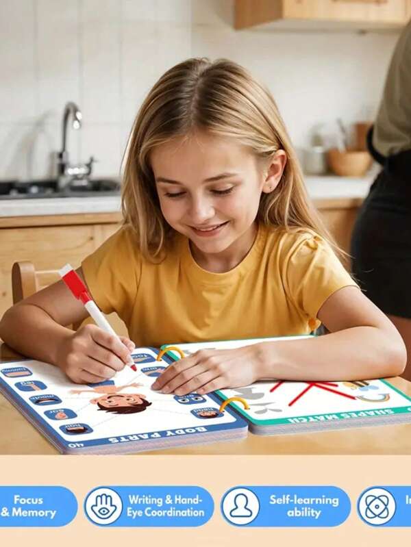 1 Set 32-Page Reusable Montessori Tracing Workbook, Thinking & Enlightening Exercise, Wipe Clean Painting Educational Control Training