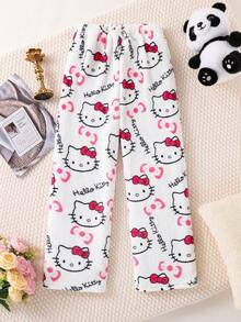 Sanrio Nowe jesienne i zimowe dziewczęce spodnie do spania, autoryzowane przez Sanrio z nadrukiem Hello Kitty i pluszowymi grubymi spodniami do spania, modne, słodkie i urocze, odpowiednie do noszenia w domu i w akademiku