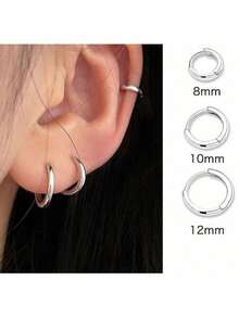 1对925银针耳环，耳挂，耳孔，耳骨环，简约美观，适合男孩女孩佩戴