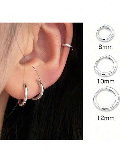 1对925银针耳环，耳挂，耳孔，耳骨环，简约美观，适合男孩女孩佩戴