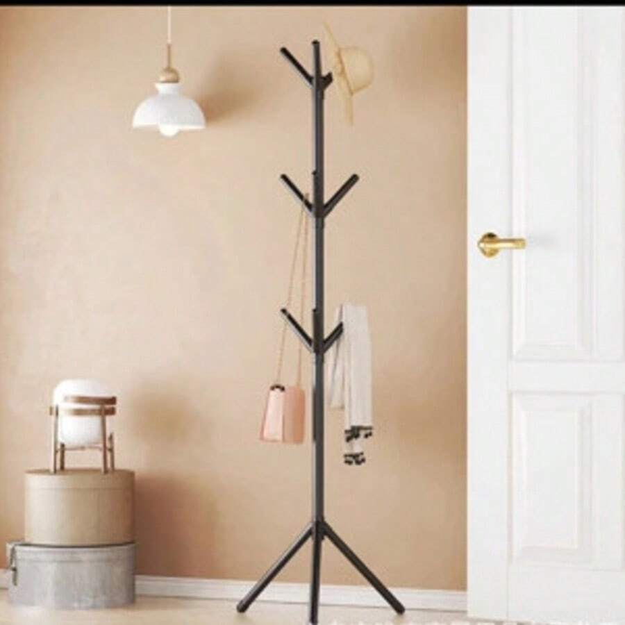Floor-Mountable Coat Rack With 9 Hooks And Clothes Organizer - Black - View 1
