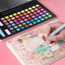 36-Color Metal Box-Encased Creative Multi-Color Solid Watercolor Pigment Set, For DIY Hand-Painted Watercolor, Greeting Cards, Gift Decoration, Party Favors, Card Making, Stationary Supplies,  A Color Painting Toolkit (Watercolor Paper, Pencil, Watercolor Pen And Fountain Pen) - 36水彩黑色 - 查看 8
