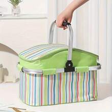 Cesta de picnic aislante de gran capacidad para exteriores, plegable y portátil, de aluminio, para transportar alimentos, ideal para camping, picnics y comida para llevar. Papel de aluminio grueso, accesorios para picnic. - Verde - Ver 2