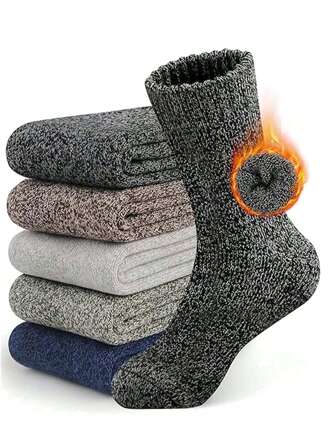 5双装女士加厚保暖中筒袜，冬季保暖袜，舒适保暖