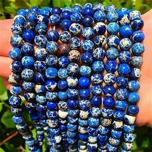 1String 4/6/8/10mm Natural Stone Blue Imperial Jasper Stone Beads Loose Spacer Beads Unique Fashion Jewelry Making Supplies For Handmade DIY Earrings Bracelets Necklaces Craft Beading Essentials - 藍色 - 查看 4
