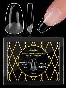 240pcs Press-On Nail Stickers, Full Coverage Fake Nails, Square, Almond, Pointed, Coffin Shapes, Transparent, Glossy, Suitable For Salon And Home Use, Square Gel Manicure, Nail Extension Kit - Clear - View 15