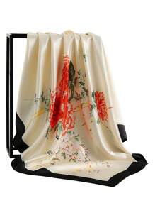 1pc 35.4 Inch Square Scarf, Fashion Printed 90cm Scarf Shawl Neckerchief Luxury Silk Feeling For Women, All Season