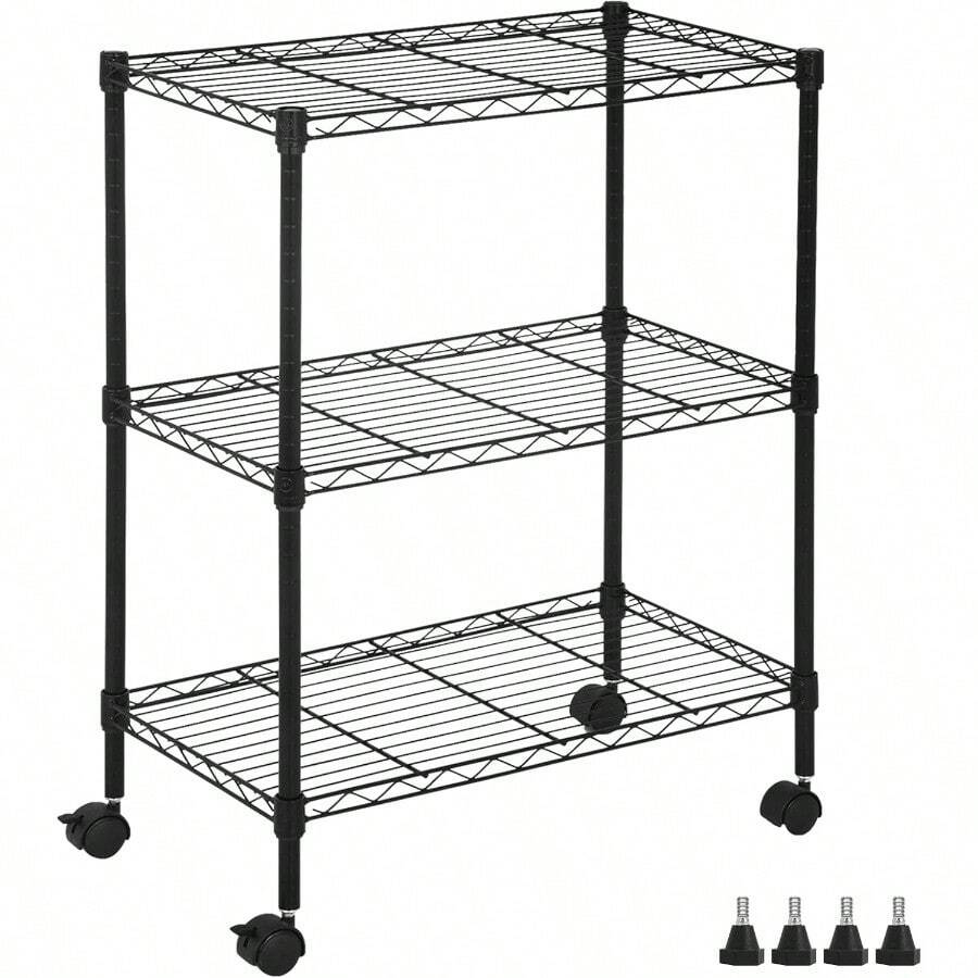 Wire Shelving 32" H X 23W X 13D Storage Shelf With Wheels Adjable 3 Tier Metal Shelves Unit For Small Places Kitchen Storage Rack Shelf Organizer 450Lbs Capacity Black - Black - View 1