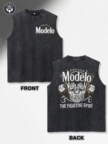 THE FIGHTING SPIRH Prints Print New Men's Premium Printed 230G Heavy Pure Cotton Washed And Aged Waistcoat Sleeveless Vest Men's T-Shirt, Summer Casual T-Shirt Casual T-Shirt - màu đen - Xem 1
