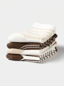 Balabala Kids Crew Socks 4 Packs – Mid-Calf Stripe School Socks Soft Stretch No Marks - Coffee White Tone - View 2