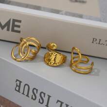 Set de 3 piezas/1 pieza de anillos de acero inoxidable chapados en oro de 18k para mujeres, joyería que se puede apilar, adecuada para uso diario