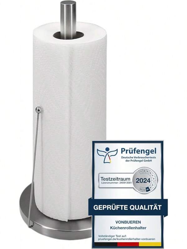 VonBueren Küchenrollenhalter stehend 32 x 15 cm Edelstahl Küchenrollenhalter silber Papierrollenhalter Küchenrollenhalter für Küchenrollen für Arbeitsplatte