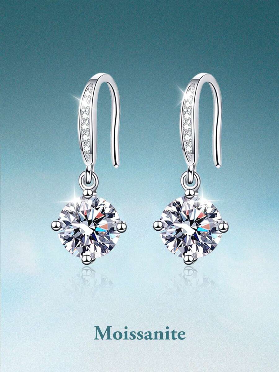 rainonme 1CT*2 Fashion Moissanite Earrings For Women Blingbling Elegant Party S925 Earrings All Seasons Fashionable Classic Wedding Jewelry, High-Quality Women's Jewelry, Ideal Choice For Daily Wear And Vacation, Engagement Wedding Anniversary Birthday Christmas Gifts Special Occasions Day Gift, Sparkling Gorgeous Jewelry, Graduation Seasons Gifts, 2025 Summer Beach Vacation Style Jewelry - 1ct*2 - View 1