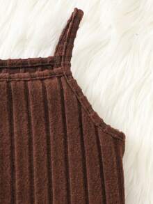 2pcs Girls Solid Ribbed Knit Cover Up + Cami Dress Casual Set