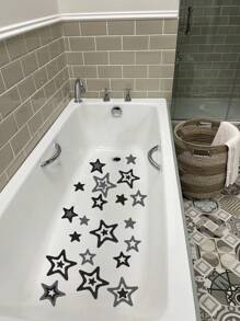 30pcs Star Pattern Anti-Slip Shower Stall Mat, Modern Black Star Print Anti-Slip Shower Tread Sticker For Bathroom Home Bathroom Decor Fall Decor Back To School - Black - View 7