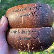 Personalized Coconut Bowl | Customized Coconut Bowl | Handmade Customization | Personalized Gift | Unique Personalized Customized Tableware - Brown - View 4