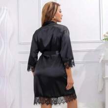 1PC Women's Black New Long Sleeve Casual Comfortable Breathable Sexy Tie Home Bathrobe,Four Seasons Home Bathrobe,Summer Bathrobe,Autumn Bathrobe,Winter Bathrobe