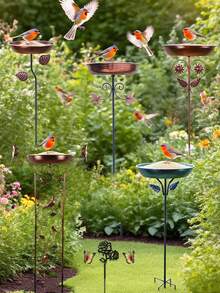 1PC Metal Bird Bath Stand And Feeder, With Column, Leaf, Sunflower Design, For Outdoor Garden, Courtyard And Lawn Decoration, With Five Strong Gripping Diameter - Outdoor Garden Water Feature Outdoor Decoration Garden Decoration Home Decor, Family Metal Wall Art Decor, Gift Preferred. - Multicolor - View 6