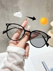 1 件塑料和金属几何全框变色现代简约风格 Ins 风格女士时尚眼镜，适合日常生活户外休闲活动街拍热带海滩度假家庭出游驾驶露营外出装时尚配饰圆形墨镜