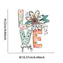 花卉“LOVE Yourself”乙烯基热转印贴纸，混合颜色熨烫贴花，适用于 T 恤、枕头、DIY 服装装饰、工艺品 - 彩色 - 查看 3