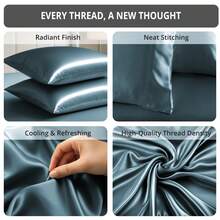 4-Piece Satin Sheet Set Lux Décor Polyester Silky Soft & Breathable – Deep Pocket Fitted Sheet For Home Decor- Graduation Gifts, Home Decor, Sleep Protection For Dorms, Student Beds, Back-To-School Gift, Valentine's Day Bedroom, Spring Bedding Refresh, Guest Room Essentials, Dorm Room Bedding, Premium Bed Linens, Easy Care Sheets, Hypoallergenic Fabric, Year-Round Comfort, Master Bedroom Update, Matching Bedding Set, Hotel Quality Linens, Wrinkle-Free, Cooling Touch, Modern Style - 藏蓝色 - 查看 6