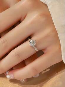 1 chiếc nhẫn đính hôn/cưới bằng đá Zirconia dành cho nữ, thời trang, sang trọng, lãng mạn, phong cách thanh lịch, thiết kế độc đáo, nhẫn hở có thể điều chỉnh tinh tế, quà tặng ngày lễ tình nhân - Bạc - Xem 6