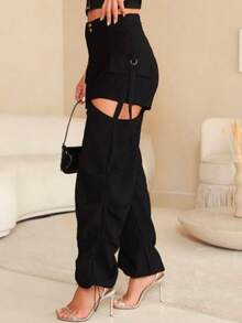 Draped Cargo Pants With Side Cutouts Sensory Fabric Fashion Blogger  Collection Fall 2025 - Black - View 2