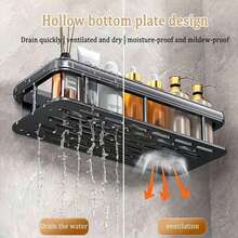 Estante de ducha, 1 pieza de estantería adhesiva para ducha con gancho, sin necesidad de perforar, montada en la pared, antioxidante, de alta gama para baño, cocina, estantería de almacenamiento, estantes, estante, negro - Multicolor - Ver 3