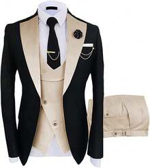 Tuxedo For Men 3 Piece Men's Suits Slim Fit Mens Suit Double Breasted Tux Blazer Vest Pants Wedding Suits Man - Rượu sâm banh - Xem 1