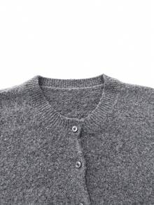 Casual Solid Color Minimalist Single-Breasted Crew Neck Cardigan Sweater, New Autumn Series, Women Autumn Apparel - Grey - View 7