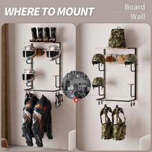 Motorcycle Helmet Holder, Wall-Mounted Helmet Stand With 4 Glove Chips And Hooks, Bicycle Helmet Storage Organizer For Helmets, Gear, Clothing, Accessories - 棕色 - 查看 3