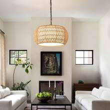18 Inch Farmhouse Pendant Light With Adjustable Height, Boho Woven Jute Rope Hanging Ceiling Light Fixture, E26 Base, 60W Max, Compatible With Flat, Vaulted, And Sloped Ceiling (Bulb Not Included) - 5-light - View 7