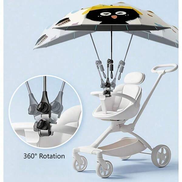 Multi Functional 360 ° Adjustable Umbrella Holder, Suitable For Baby Stroller Accessories When Going Out. This Is A Clip On Bracket Suitable For Wheelchairs, Walkers, Bicycles, And Beach Chairs, Which Can Firmly Secure Small Sunshades.