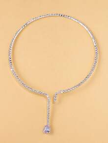 1 pieza Collar gargantilla ajustable con colgante de gota de agua de circonita para mujeres - Gota de agua plateada - Ver 2