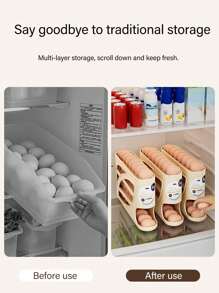 1 件创意四层自动鸡蛋滚动架，大容量厨房鸡蛋储存整理器，带滑轨，多层鸡蛋架，适用于冰箱、厨房、派对、复活节彩蛋收集 - 彩色 - 查看 10