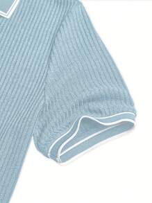 European & American Style Men's Casual Contrast Color Polo Shirt With Turndown Collar And Buttons, Short Sleeve, Summer - Mint Blue - View 4