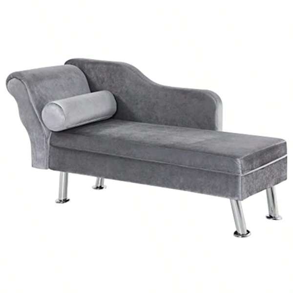 HOMCOM Chaise Longue Imbottita in Stile Vintage Poltrona Letto con CusciIncluso in Metallo e Velluto Grigio 160x56x75 cm