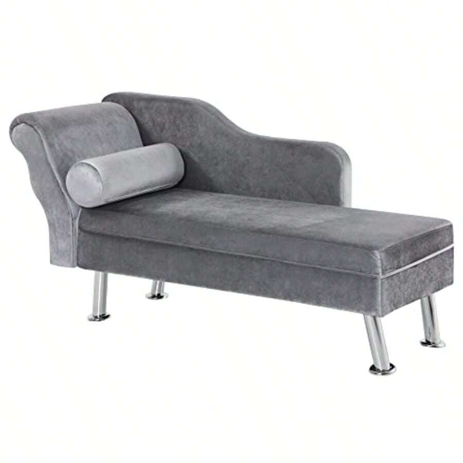 HOMCOM Chaise Longue Imbottita in Stile Vintage Poltrona Letto con CusciIncluso in Metallo e Velluto Grigio 160x56x75 cm