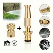 Conector Rápido para Bico de Mangueira de Alta Pressão em Latão - Pistola de Pulverização Ajustável Adequada para Lavagem de Carros e Irrigação de Jardins