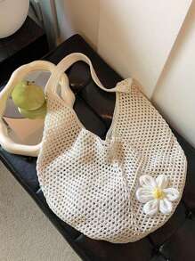 Hollow Out Weave Straw Bag Bohemian Beach Handbag Hollow Tote Bag Large Capacity Shopping Beach Bag Fashion Hollow Out Weave Straw Bag Beach Handbag Bohemian Style Beach Bag Slouchy Style Large Capacity Hollow Tote Bag Vacation