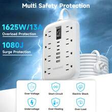 14-In-1 Desktop Charging Station - Surge Protector With USB-C Ports, 4 Outlets And 6 USB(3 USB-C), 5ft Extension Cord, Wall-Mounted, Multiple Outlets For Home And Office Dorm, Kitchen, Overload Protection - 查看 4