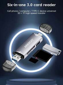 多功能 USB 3.0 读卡器 适用于相机、电脑、手机、Type-C 6 合 1 SD/TF 高速读卡器