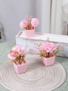 1pc/3pcs 3-4inch(H) Mini Pink Potted Artificial Flowers For Home, Bedroom, Living Room, Wedding, Birthday, Graduation, Party And Desktop Decoration
