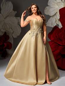 VIPGIRL Neues Abendkleid in Champagnerfarbe mit Pailletten-Patchwork, elegantes hochwertiges Design für Damen in Große Größen, luxuriöser Abendanzug - Champagnerfarben - Übersicht 6