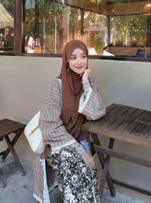 1 件女士纯色珍珠雪纺柔软头巾，休闲阿拉伯保守纯色头巾，适合中东日常使用，四季皆宜