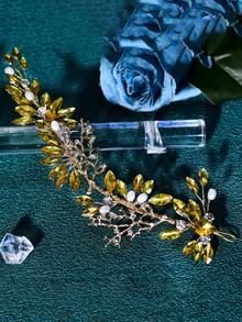 1pc Handmade Bridal Headband With Crystal Alloy Hair Clip, Women's Jewelry Hair Accessory Suitable For Holiday Gifts, Wedding Celebration, Vacation, Prom - Gold - View 3